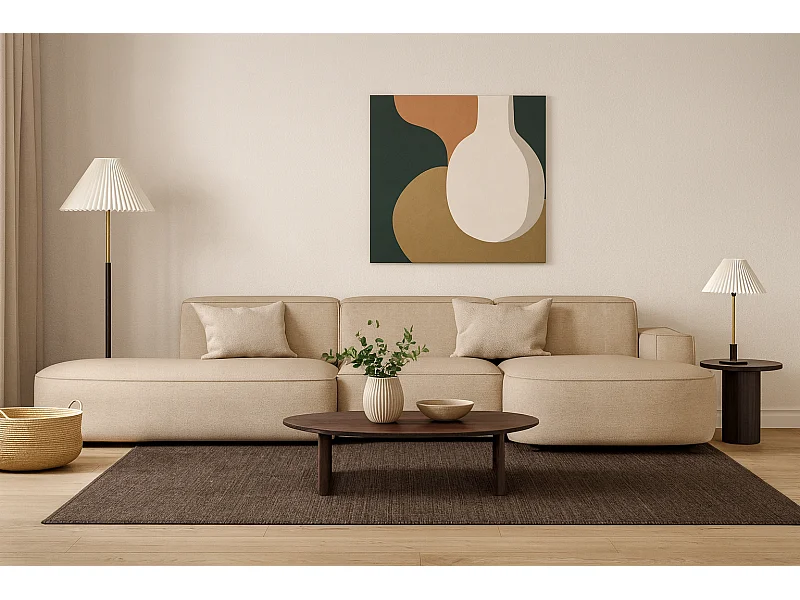 Narożnik modułowy CURSAL F prawostronny 364×166×70 cm beżowy Raven 30 – zaokrąglone leżanki, wolnostojący