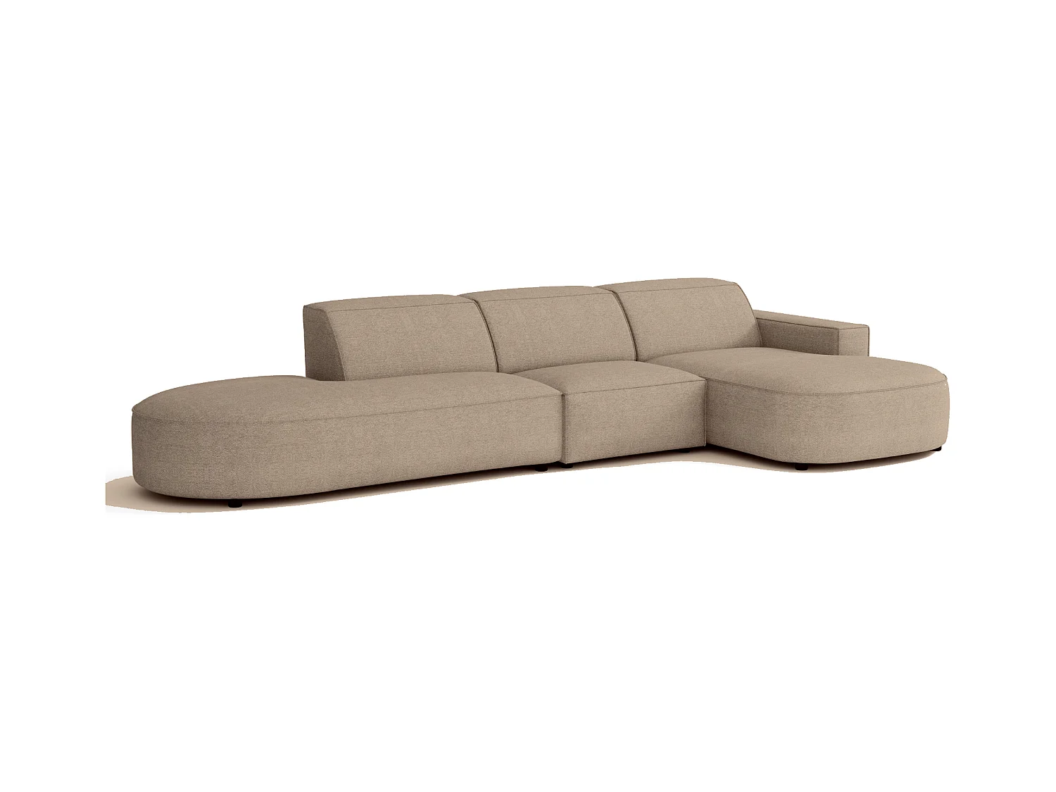 Canapé d’angle modulable CURSAL F – angle droit, 364×166×70 cm, beige Raven 30, méridiennes arrondies, autoportant