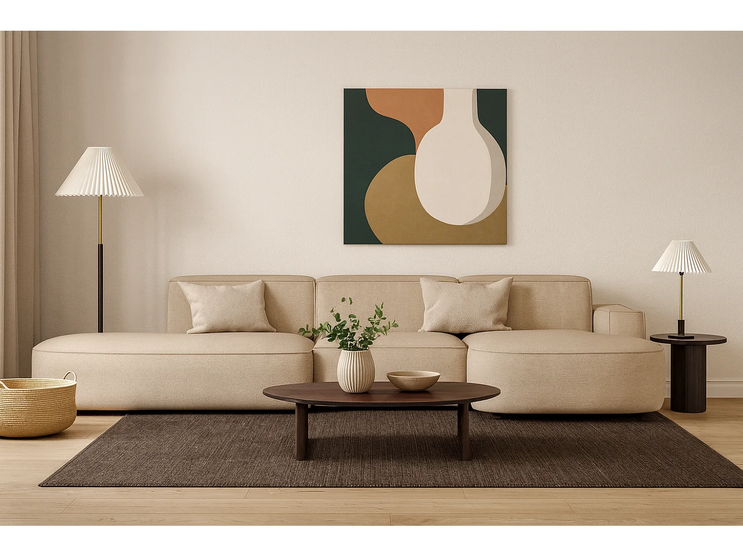 Canapé d’angle modulable CURSAL F – angle droit, 364×166×70 cm, beige Raven 30, méridiennes arrondies, autoportant