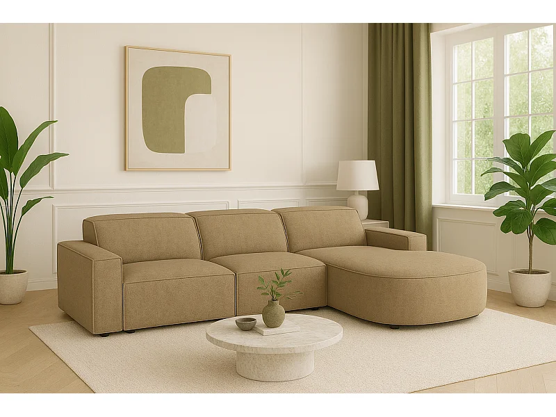 Modulaire hoekbank Cursal B rechts – 282 × 166 cm, lichtbruin Raven 34, modern design