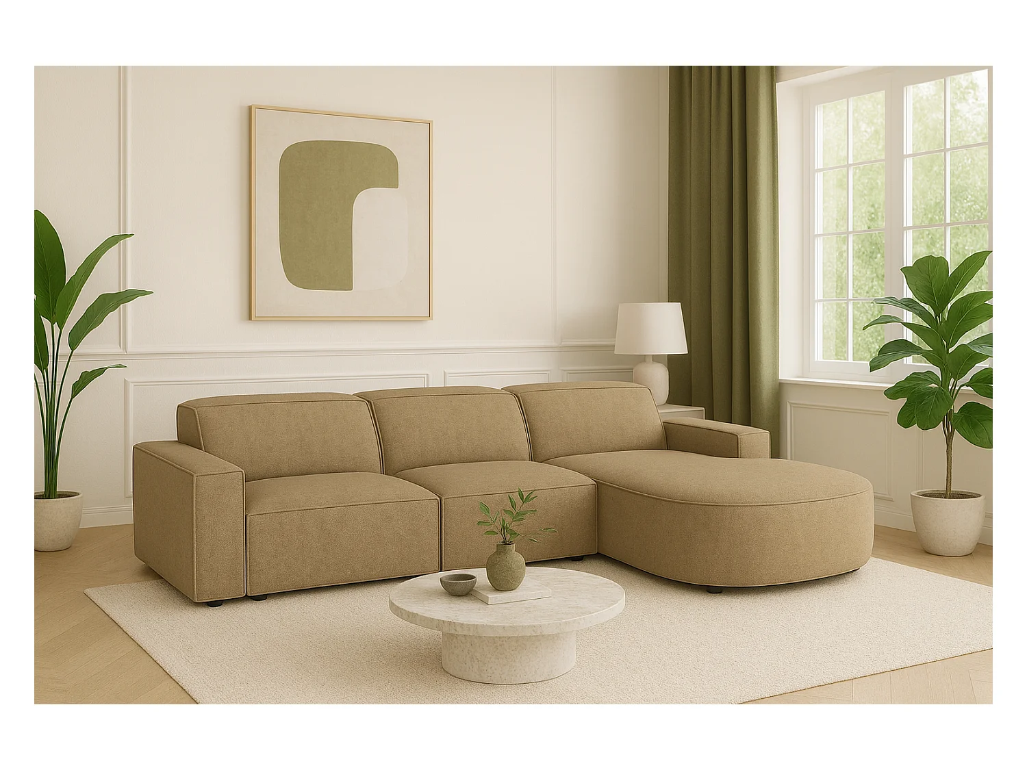 Canapé d’angle modulaire Cursal B droit – 282 × 166 cm, marron clair Raven 34, design moderne