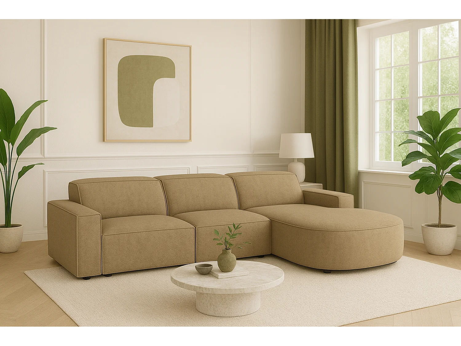 Canapé d’angle modulaire Cursal B droit – 282 × 166 cm, marron clair Raven 34, design moderne