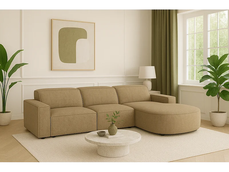 Canapé d’angle modulaire Cursal B droit – 282 × 166 cm, marron clair Raven 34, design moderne