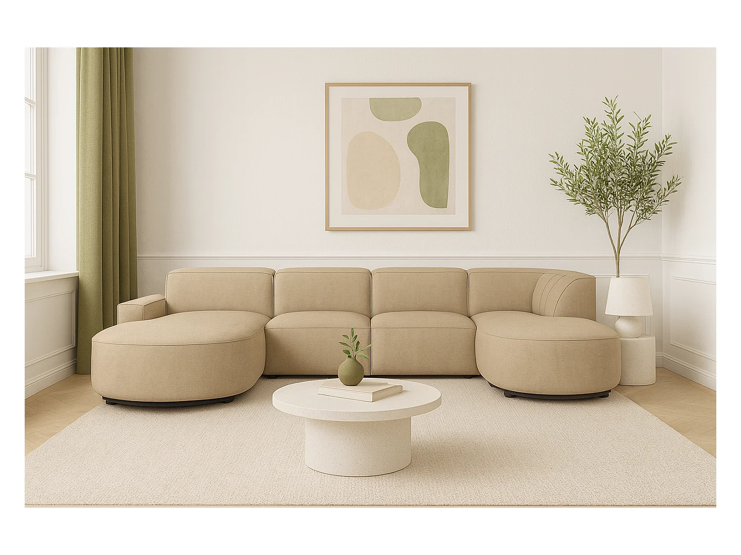 Canapé d’angle modulable CURSAL H – angle gauche, marron clair Raven 34 , 364×166/284×70 cm