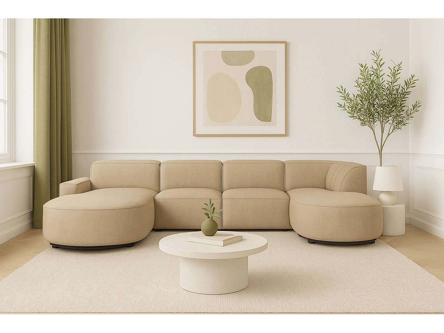 Canapé d’angle modulable CURSAL H – angle gauche, marron clair Raven 34 , 364×166/284×70 cm