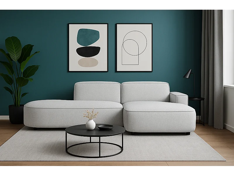 Narożnik modułowy CURSAL G prawostronny 284×166×70 cm – jasno szary Raven 6, zaokrąglone leżanki, wolnostojący