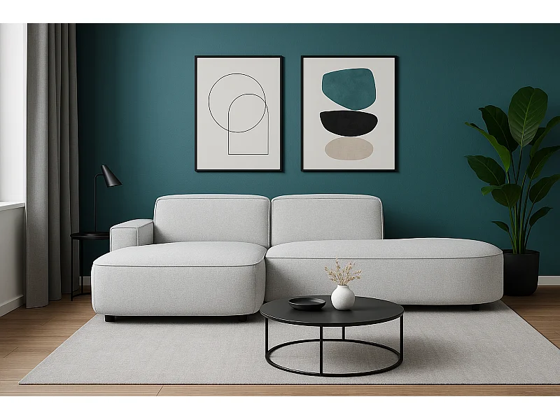 Canapé d’angle modulable  CURSAL G – angle gauche, 284×166×70 cm, gris clair Raven 6 méridiennes arrondies, autoportant