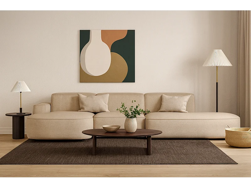 Modulares Ecksofa CURSAL F – Chaiselongue links, 364×166×70 cm, beige Raven 30,  freistehend