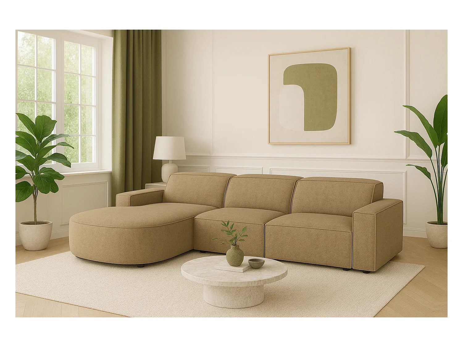 Canapé d’angle modulaire Cursal B gauche – 282 × 166 cm, marron clair Raven 34, design moderne