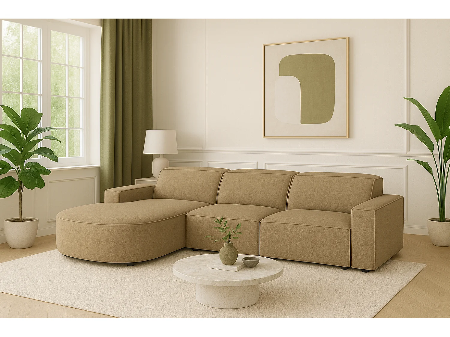 Canapé d’angle modulaire Cursal B gauche – 282 × 166 cm, marron clair Raven 34, design moderne