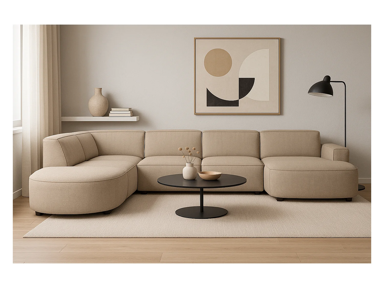 Canapé d’angle modulable CURSAL H – angle droit,  beige Raven 30 , 364×166/284×70 cm