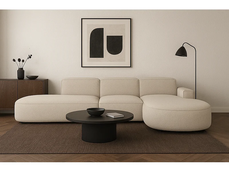 Modulares Ecksofa CURSAL F – Chaiselongue rechts, 364×166×70 cm, creme Raven 24,  freistehend