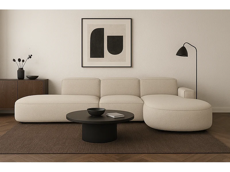 Modulaire hoekbank CURSAL F– chaise longue rechts, 364×166×70 cm, crème Raven 24, vrijstaand