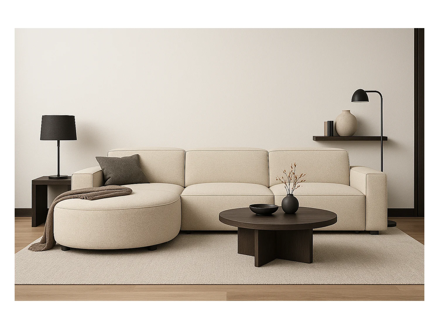 Canapé d’angle modulaire Cursal B gauche – 282 × 166 cm,crème  Raven 24, design moderne