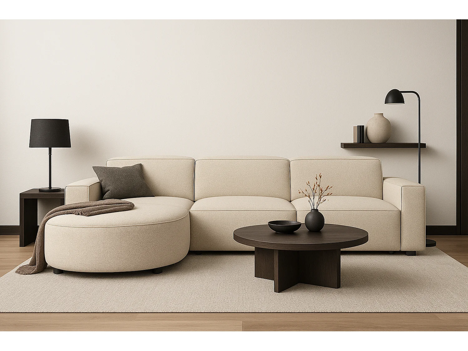 Canapé d’angle modulaire Cursal B gauche – 282 × 166 cm,crème  Raven 24, design moderne