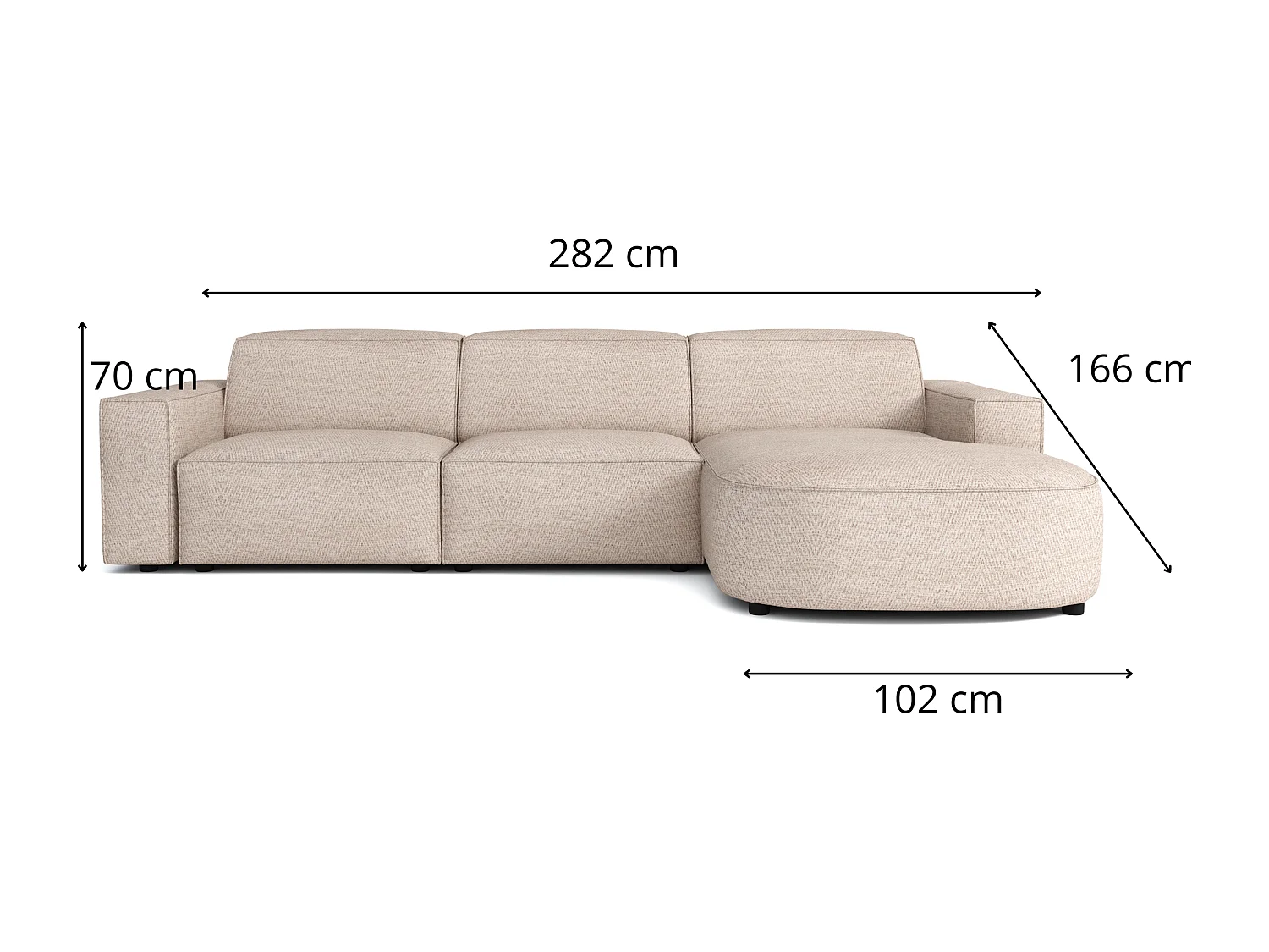 Canapé d’angle modulaire Cursal B gauche – 282 × 166 cm,crème  Raven 24, design moderne