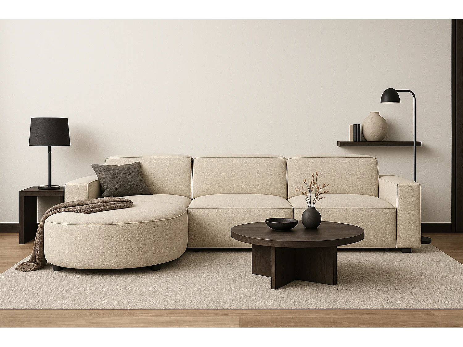 Canapé d’angle modulaire Cursal B gauche – 282 × 166 cm,crème  Raven 24, design moderne