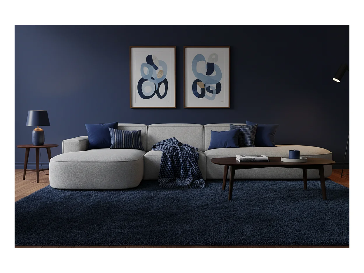 Canapé d’angle modulable CURSAL F – angle gauche, 364×166×70 cm, gris Raven 7, méridiennes arrondies, autoportant