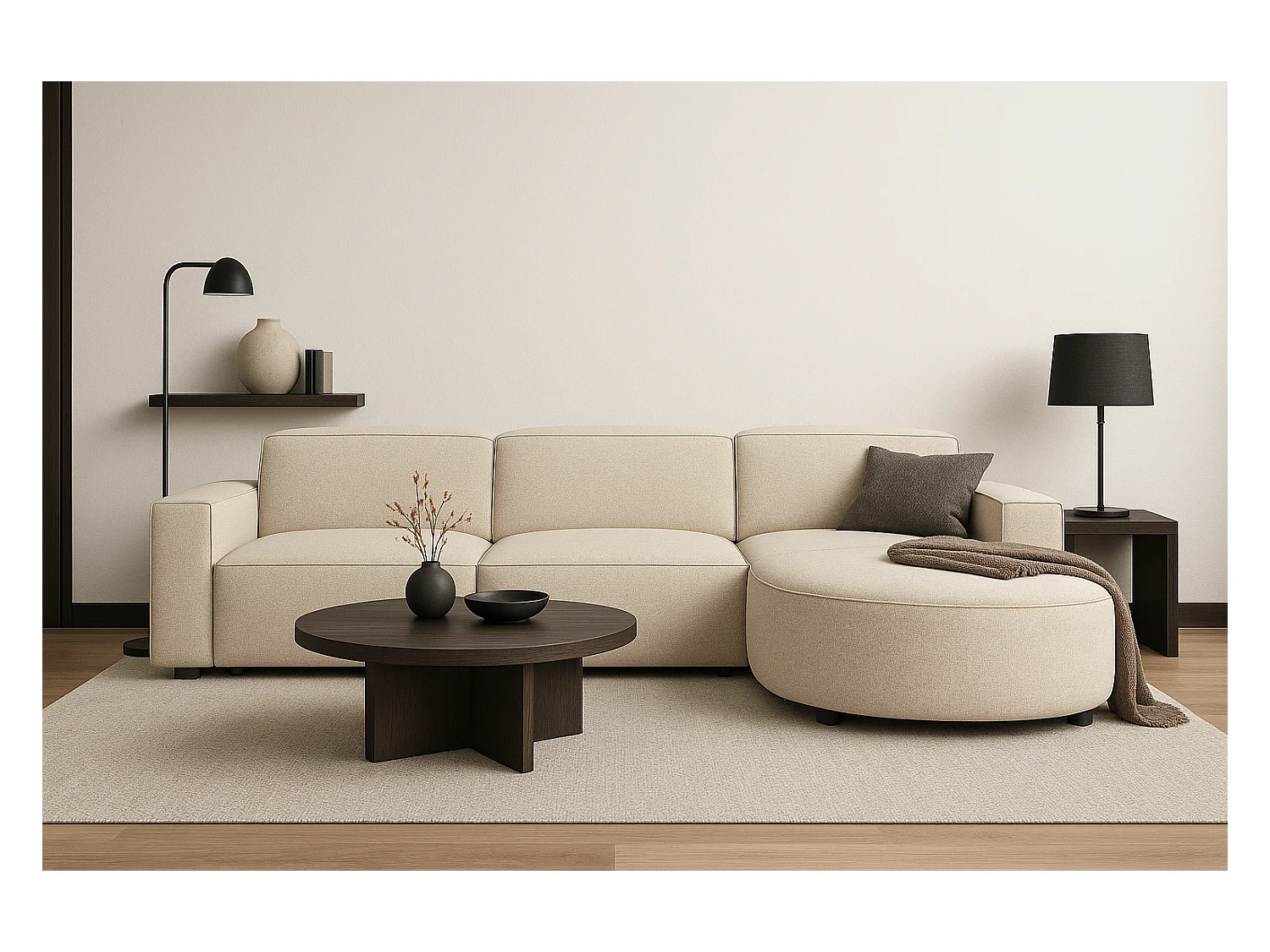 Canapé d’angle modulaire Cursal B droit – 282 × 166 cm,crème  Raven 24, design moderne