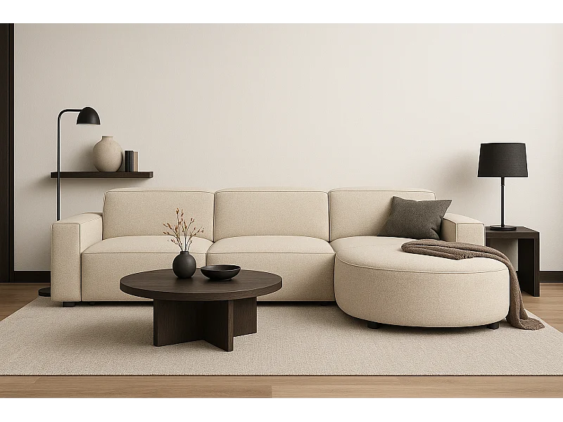 Modulaire hoekbank Cursal B rechts – 282 × 166 cm, crème Raven 24, modern design