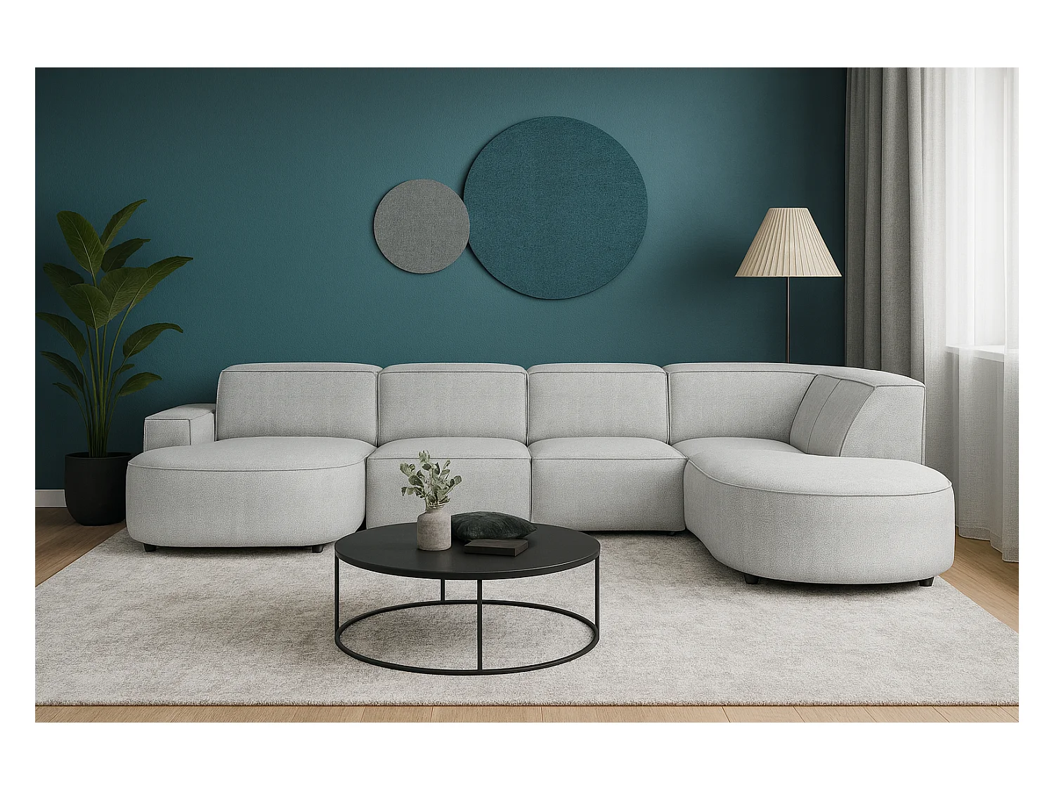 Canapé d’angle modulable CURSAL H – angle gauche,  Raven 6 gris clair, 364×166/284×70 cm