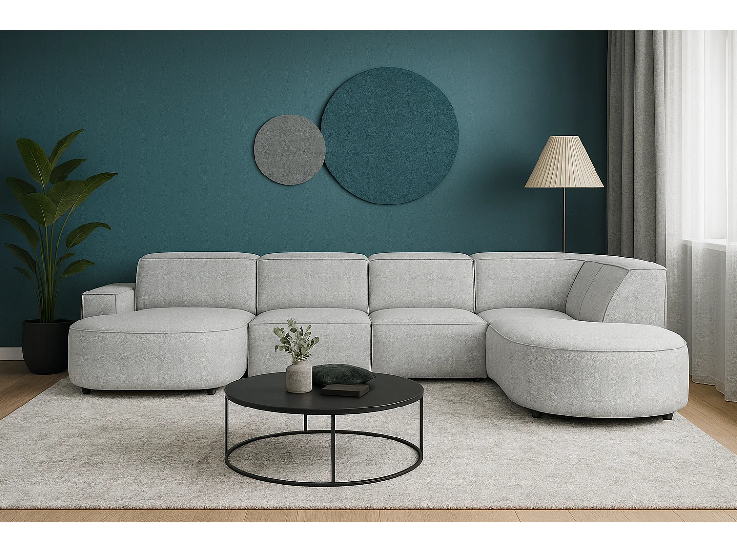 Canapé d’angle modulable CURSAL H – angle gauche,  Raven 6 gris clair, 364×166/284×70 cm