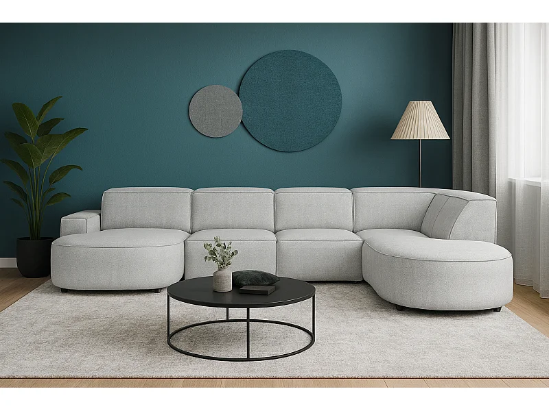 Canapé d’angle modulable CURSAL H – angle gauche,  Raven 6 gris clair, 364×166/284×70 cm