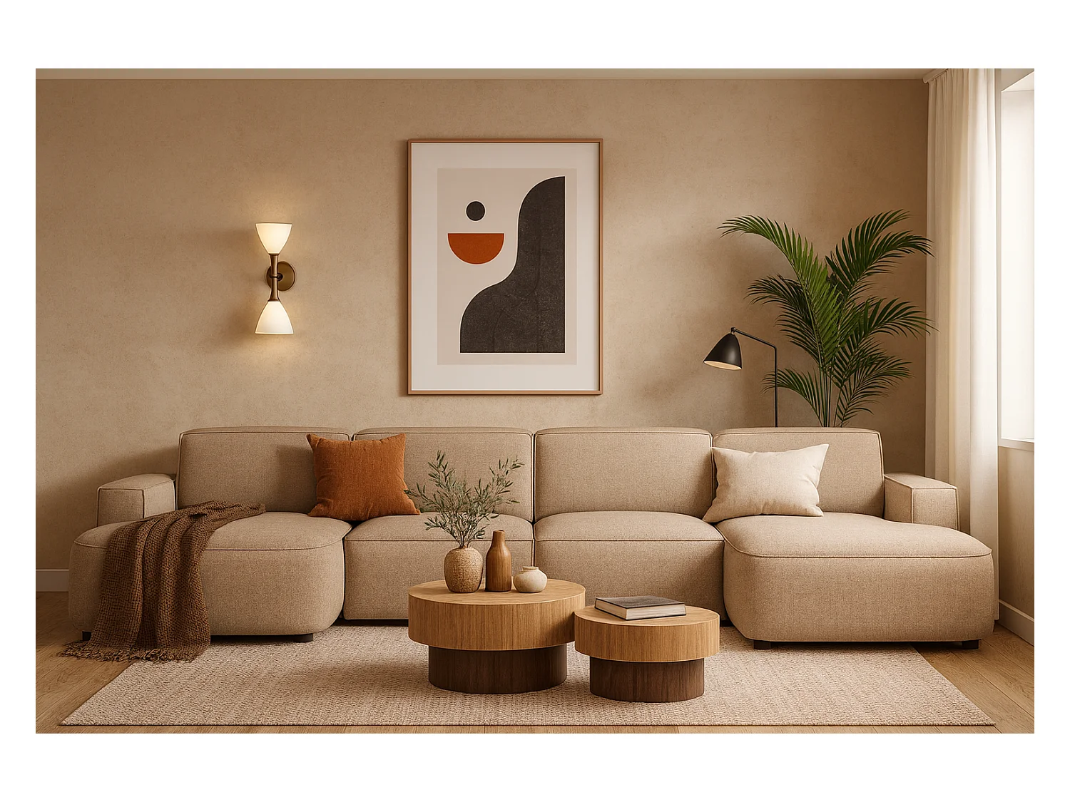 Canapé d’angle modulaire Cursal E – 364 x 166 cm,beige Raven 30 , design moderne