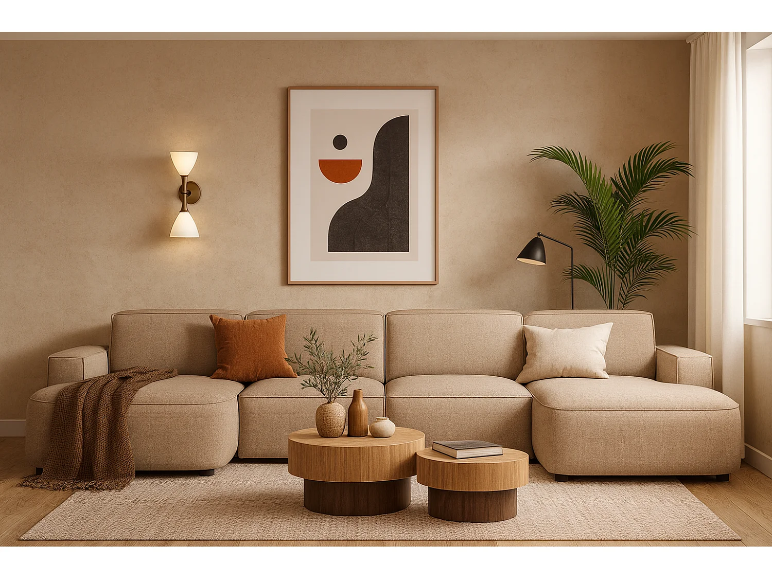 Modulaire hoekbank Cursal E – 364 x 166 cm, beige Raven 30 , modern design