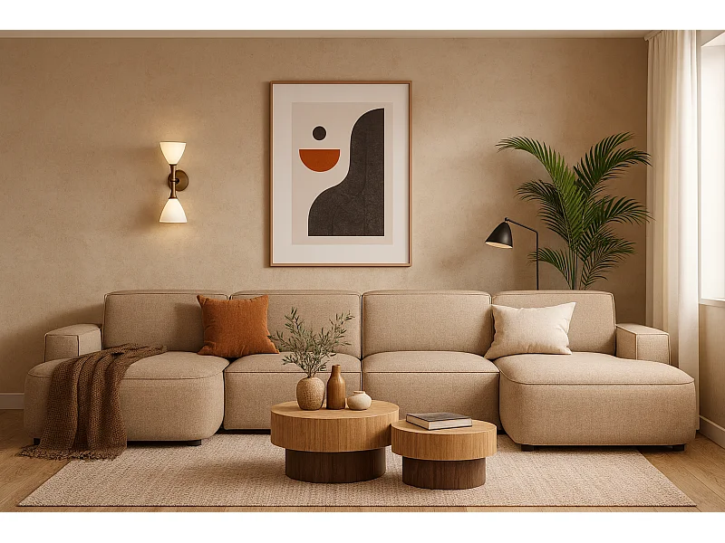 Modulares Ecksofa Cursal E – 364 x 166 cm, beige Raven 30, modernes Design