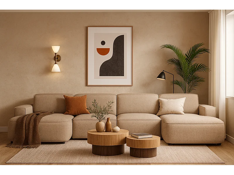 Narożnik modułowy Cursal E – sofa narożna 364 x 166 cm, beżowy Raven 30  , nowoczesny design