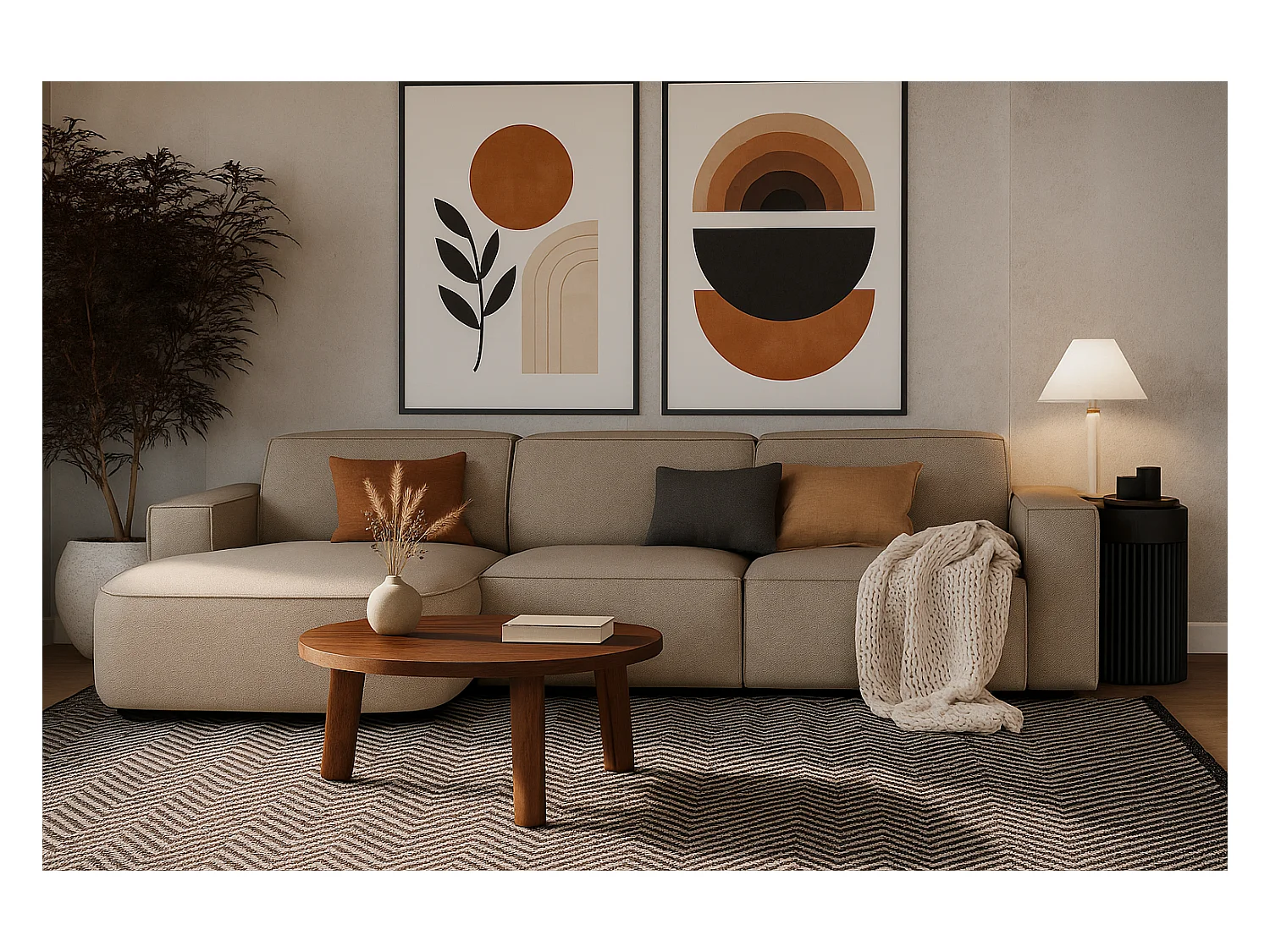 Canapé d’angle modulaire Cursal B gauche – 282 × 166 cm, beige Raven 30, design moderne