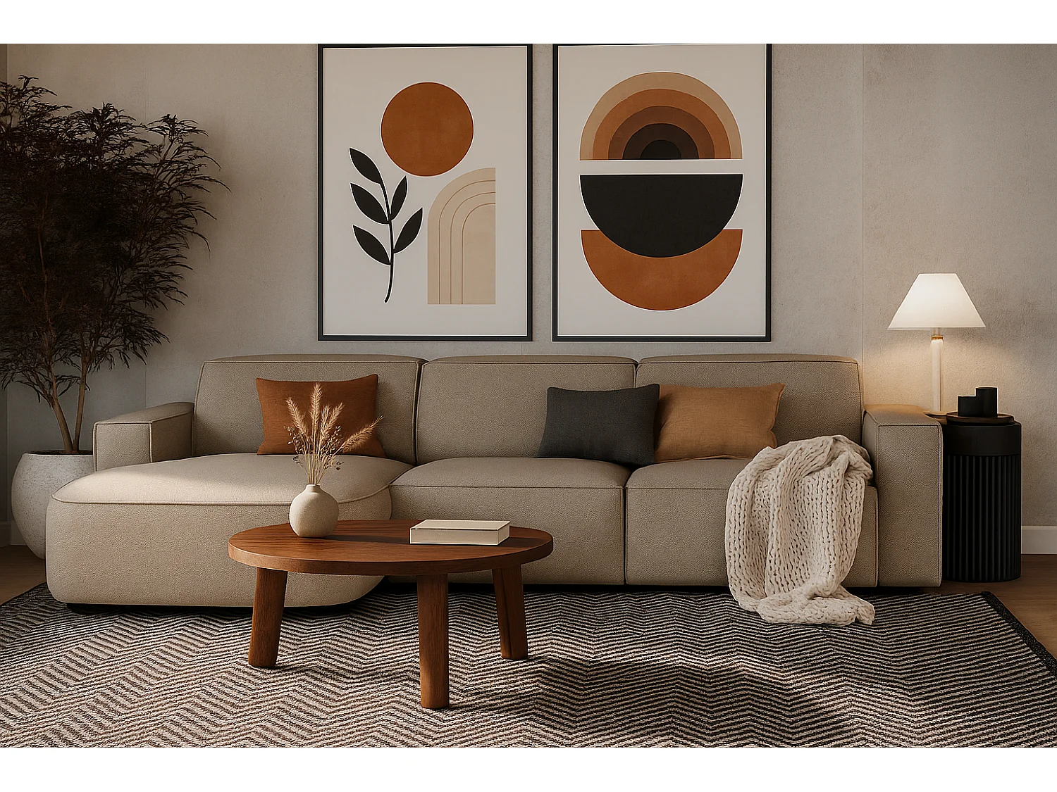 Canapé d’angle modulaire Cursal B gauche – 282 × 166 cm, beige Raven 30, design moderne