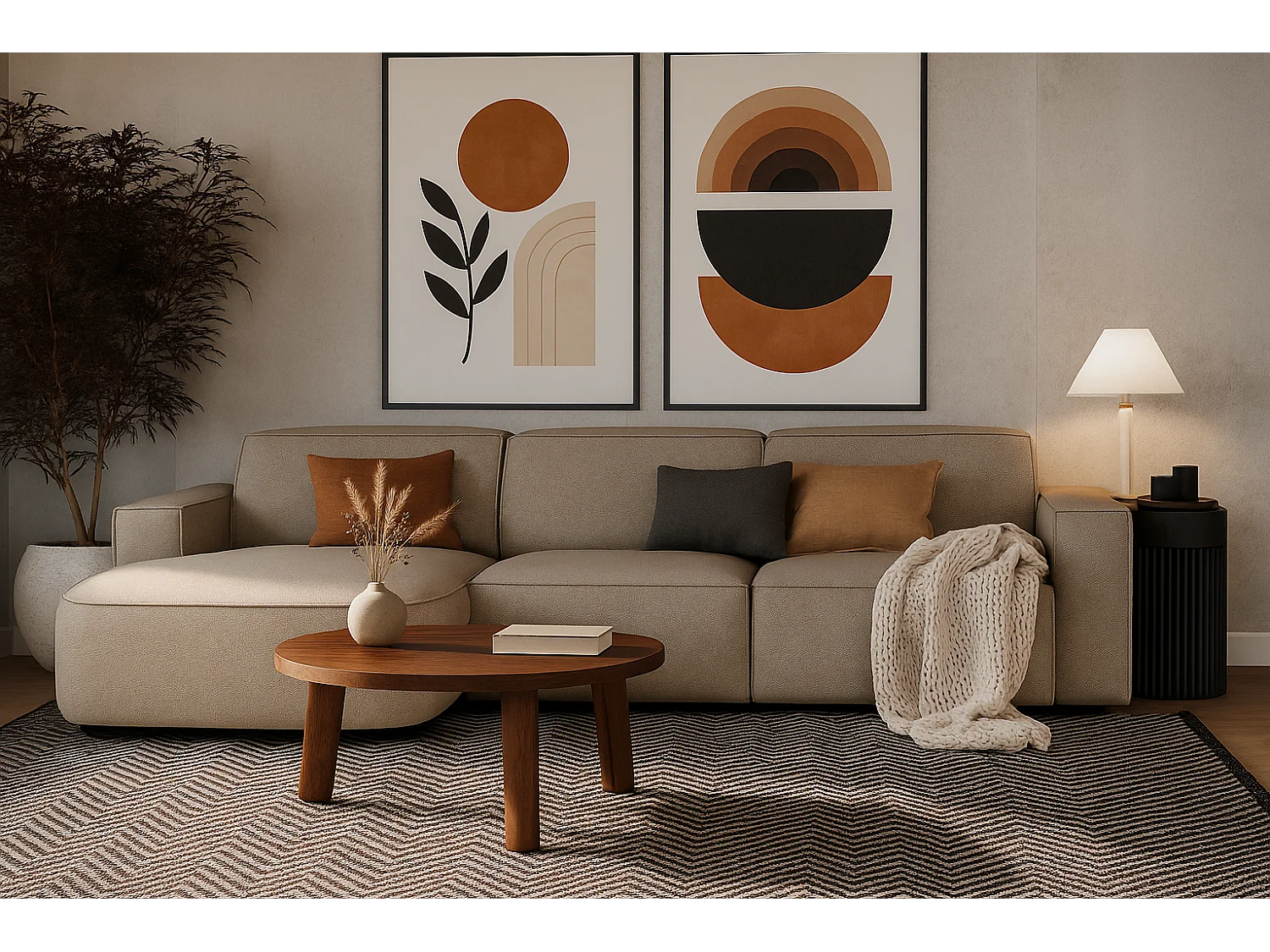 Canapé d’angle modulaire Cursal B gauche – 282 × 166 cm, beige Raven 30, design moderne