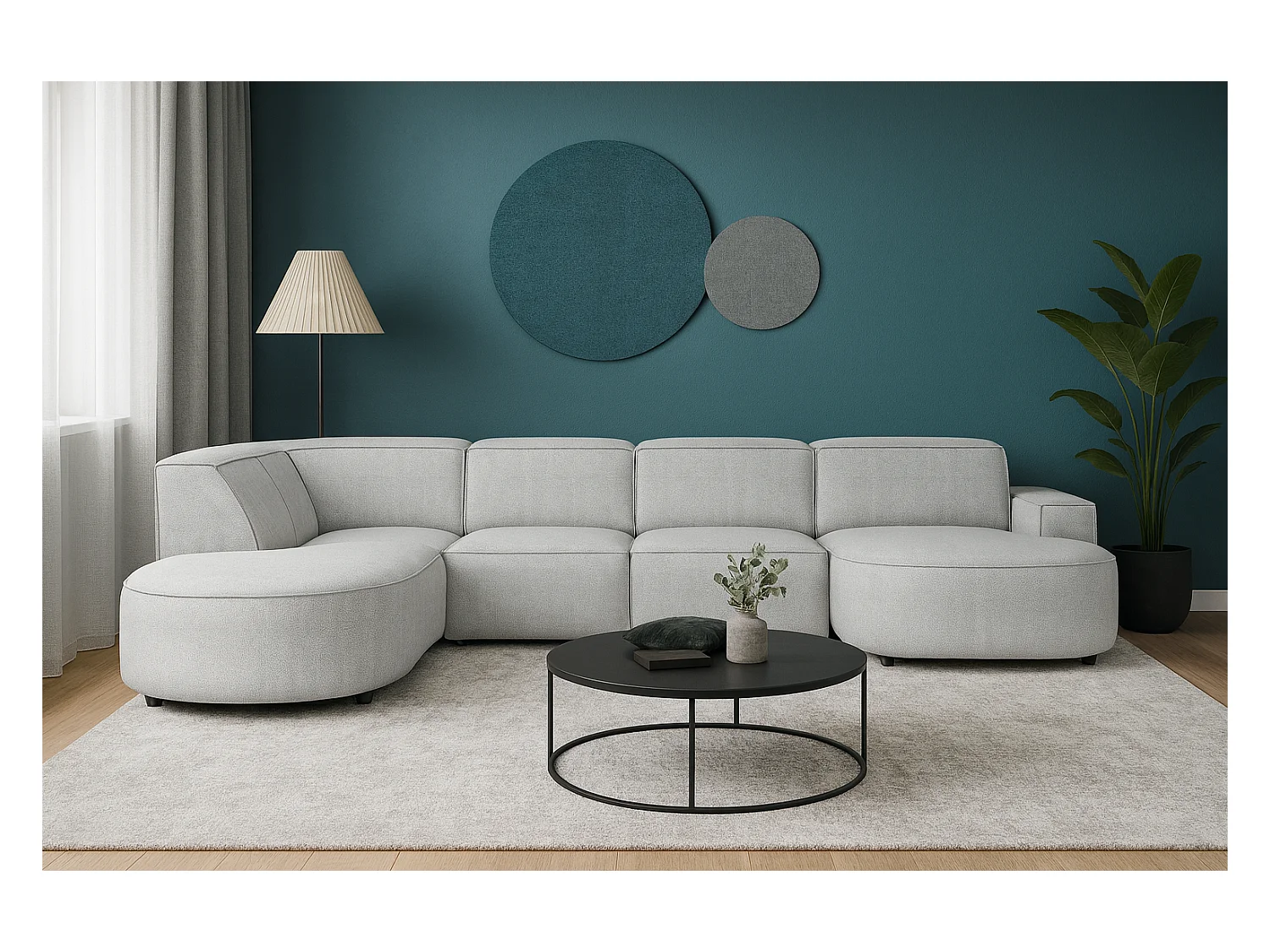 Canapé d’angle modulable CURSAL H – angle droit,  Raven 6 gris clair, 364×166/284×70 cm