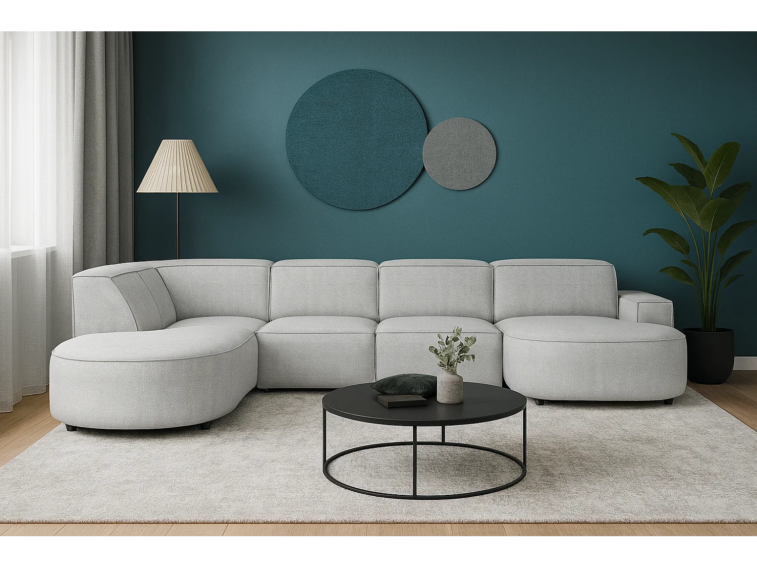 Canapé d’angle modulable CURSAL H – angle droit,  Raven 6 gris clair, 364×166/284×70 cm