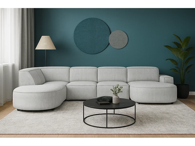 Modulaire hoekbank CURSAL H – rechts,  Raven 6 lichtgrijs, 364×166/284×70 cm