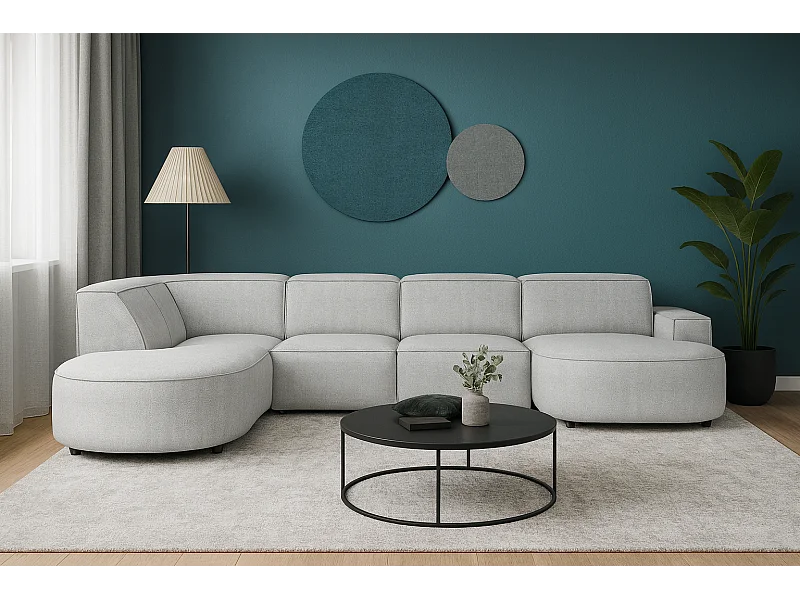 Modulaire hoekbank CURSAL H – rechts,  Raven 6 lichtgrijs, 364×166/284×70 cm