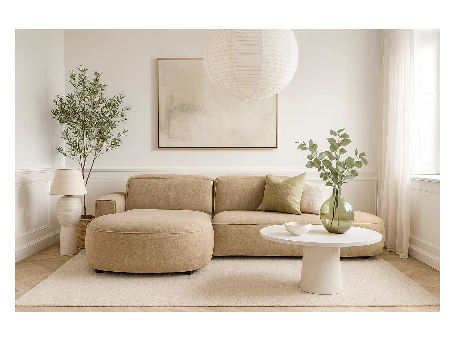 Canapé d’angle modulable  CURSAL G – angle gauche, 284×166×70 cm, marron clair Raven 34 méridiennes arrondies, autoportant