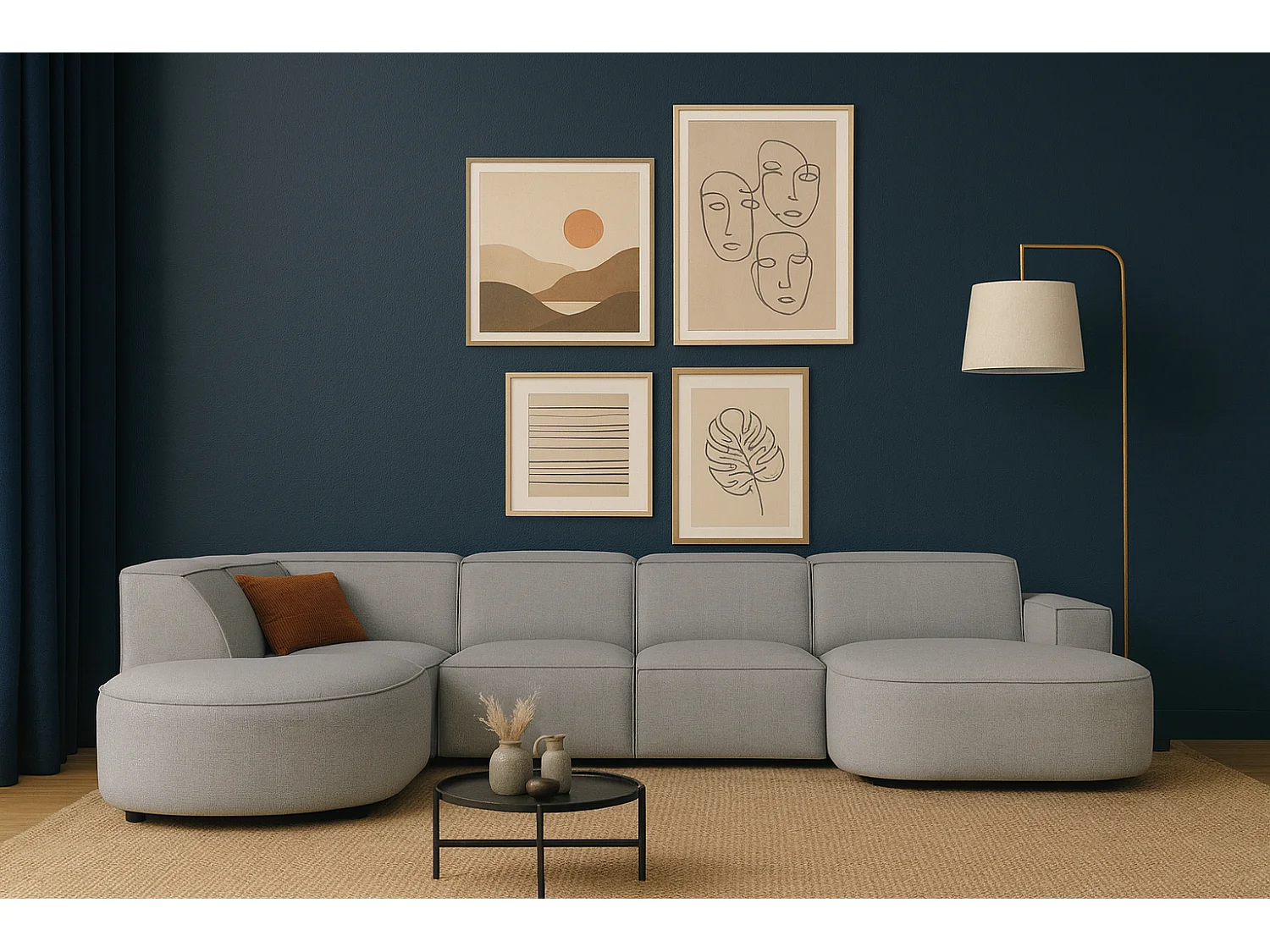 Canapé d’angle modulable CURSAL H – angle droit,  Raven 7 gris , 364×166/284×70 cm