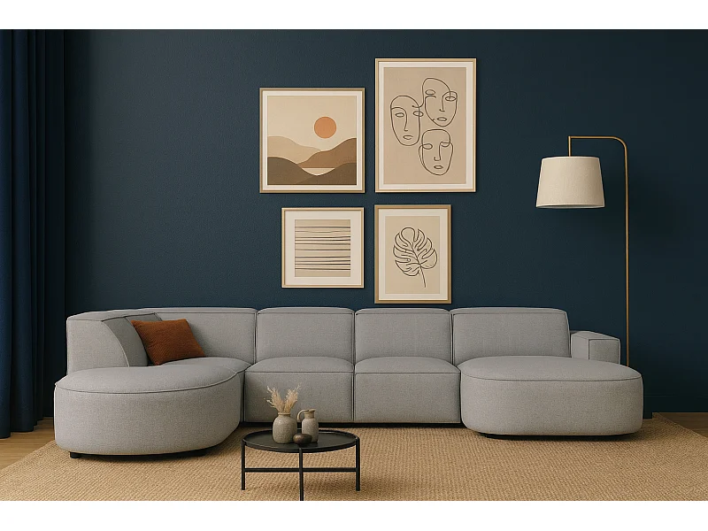 Modulaire hoekbank CURSAL H – rechts, grijs Raven 7 , 364×166/284×70 cm