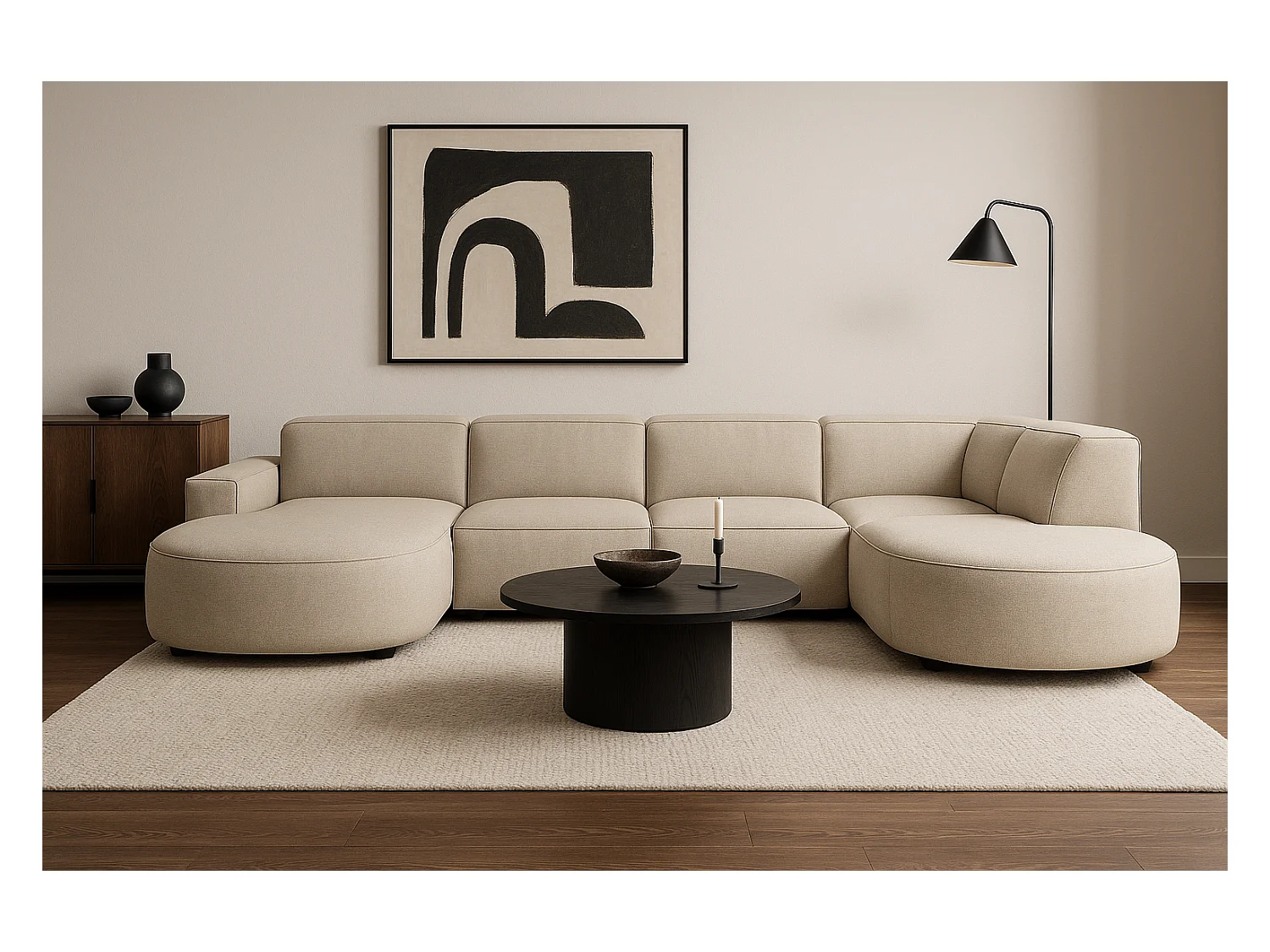 Canapé d’angle modulable CURSAL H – angle gauche, Raven 24  crème, 364×166/284×70 cm