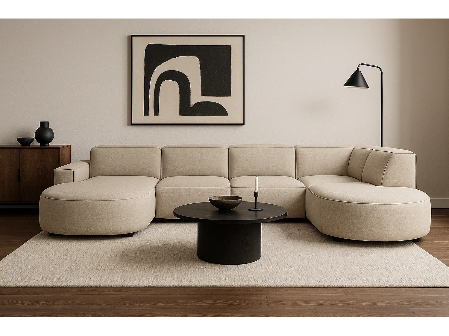 Canapé d’angle modulable CURSAL H – angle gauche, Raven 24  crème, 364×166/284×70 cm