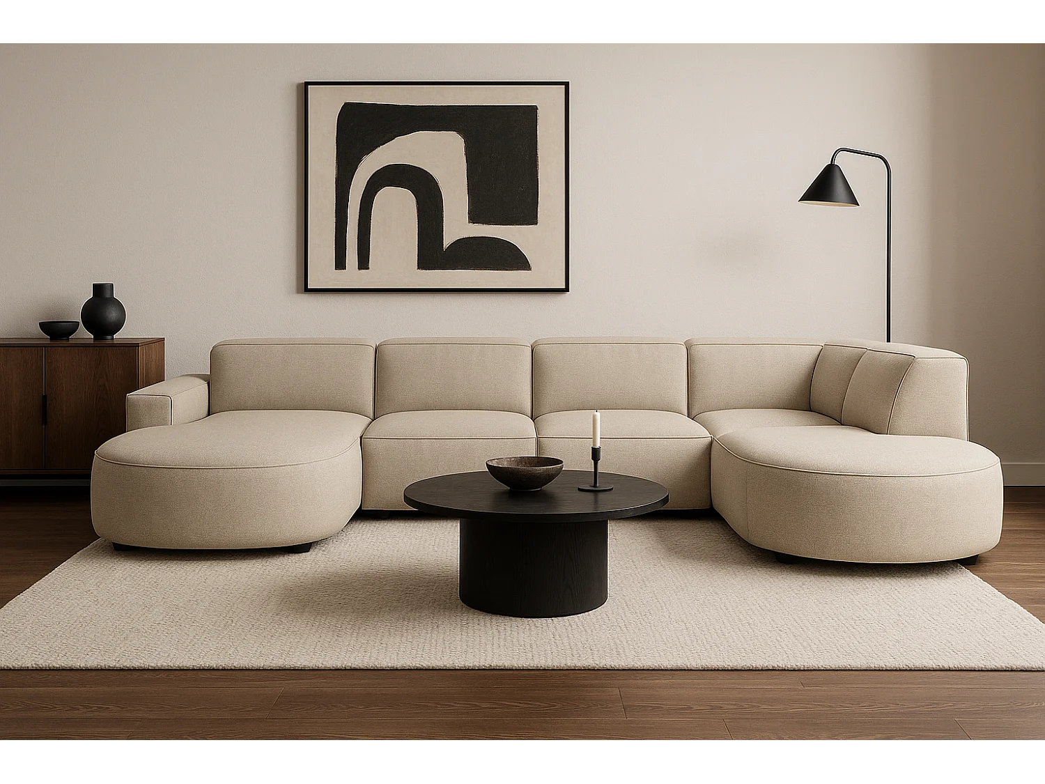 Canapé d’angle modulable CURSAL H – angle gauche, Raven 24  crème, 364×166/284×70 cm