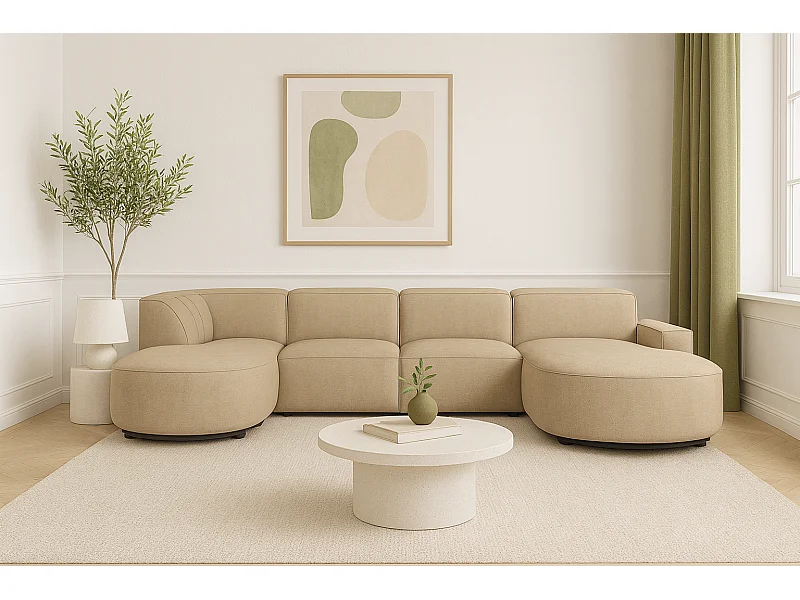 Modulaire hoekbank CURSAL H – rechts,  hellbraun Raven 34, 364×166/284×70 cm