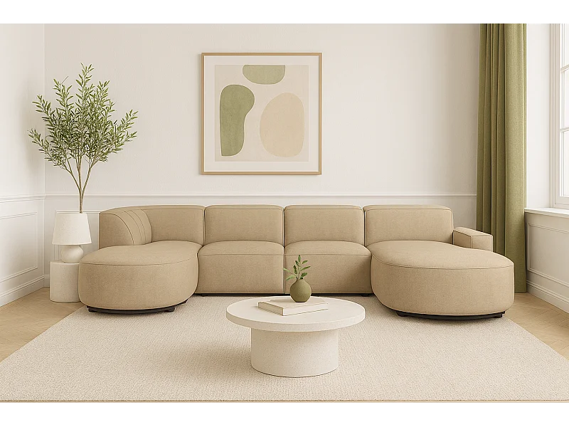 Modulaire hoekbank CURSAL H – rechts,  hellbraun Raven 34, 364×166/284×70 cm