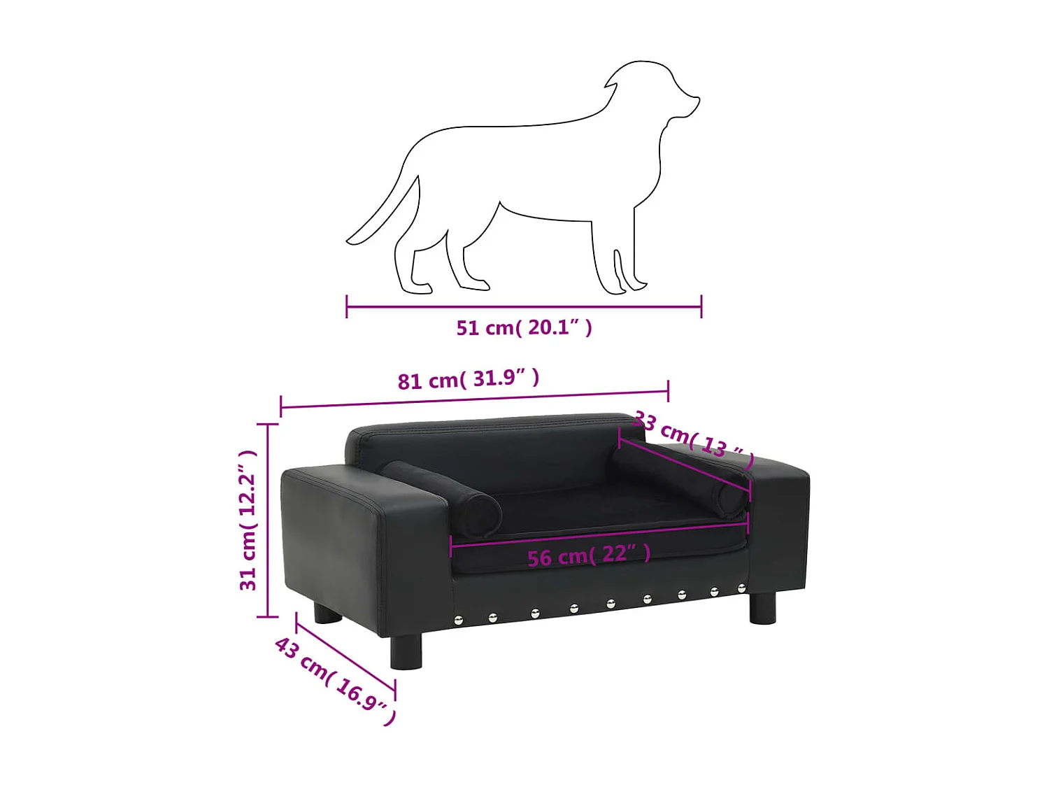 Abram  Canapé pour cen Noir 81x43x31 cm Peluche et similicuir