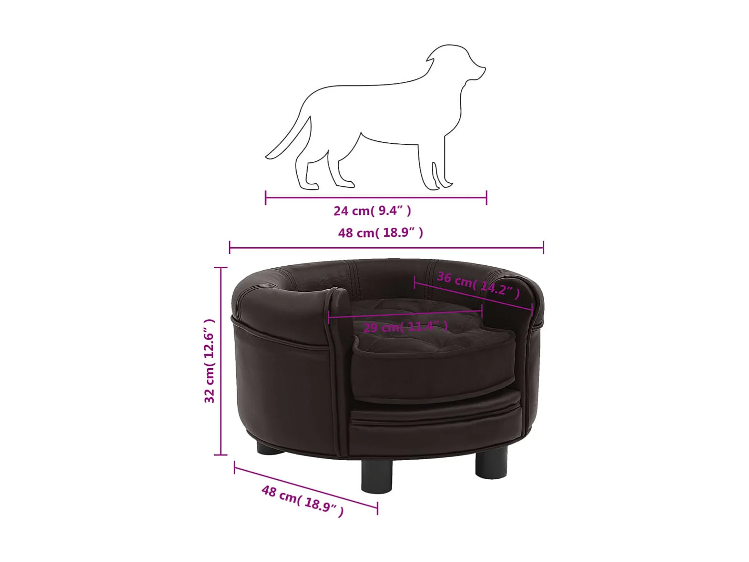 Almir  Canapé pour cen Marron 48x48x32 cm Peluche et similicuir