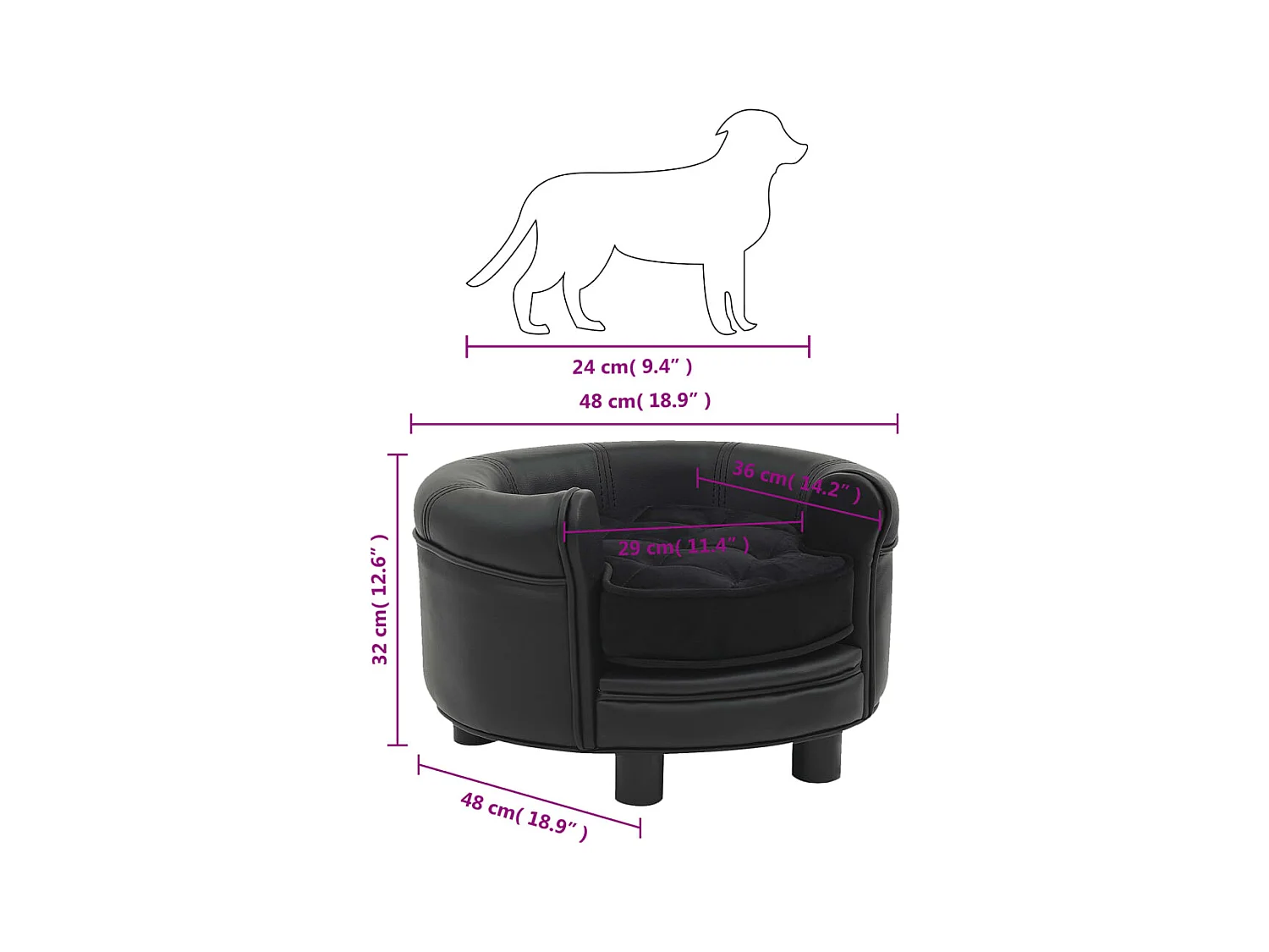 Almir  Canapé pour cen Noir 48x48x32 cm Peluche et similicuir