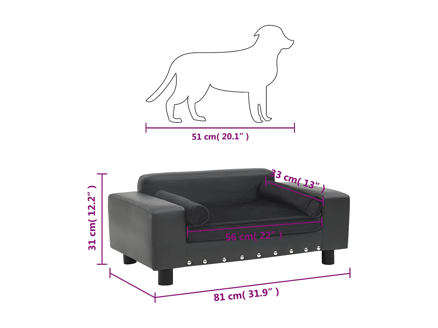 Abram  Canapé pour cen Gris foncé 81x43x31 cm Peluche et similicuir